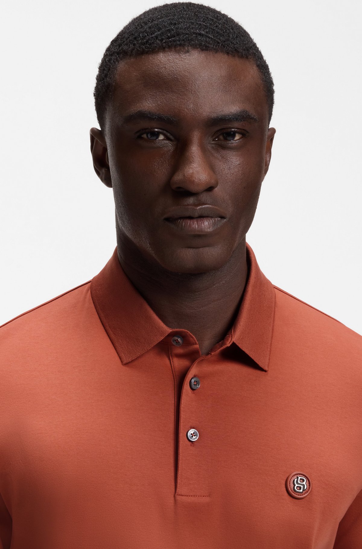 Polo shirt in mercerised cotton with Double B monogram, Orange