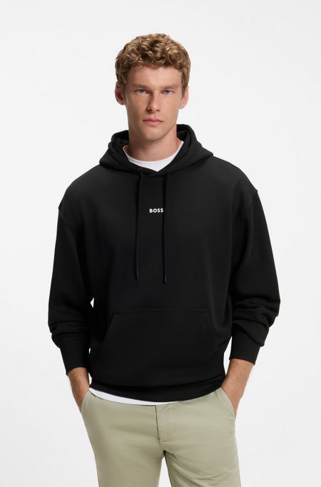 Cotton-terry hoodie with logo print, Black