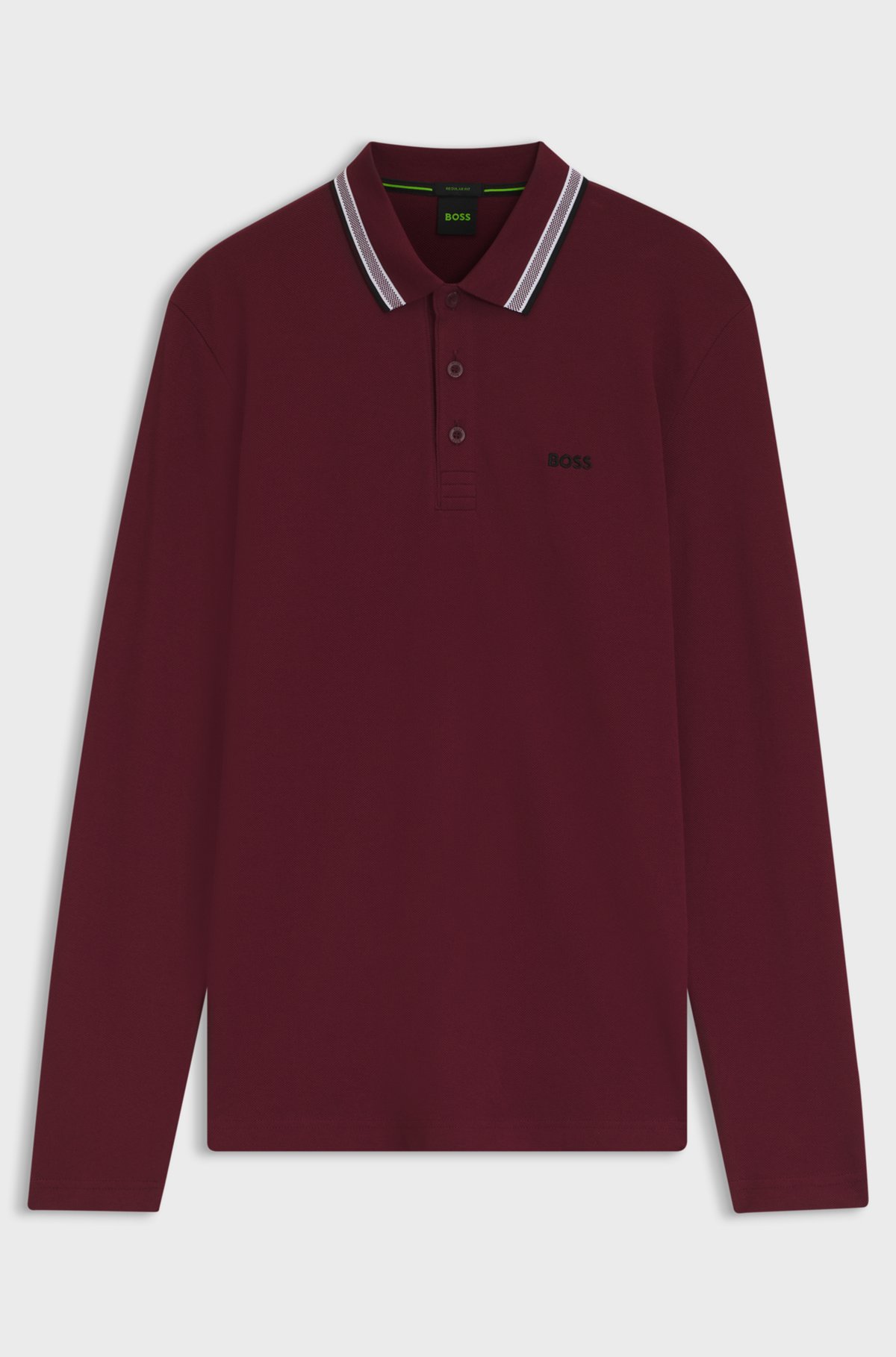 Long-sleeved cotton piqué polo shirt, Dark Red