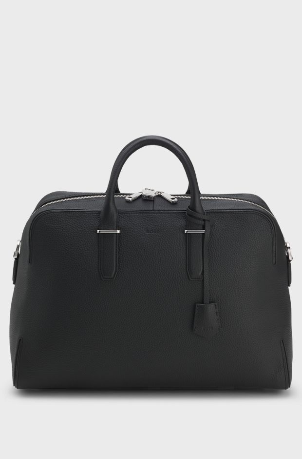 BOSS ONE Madison leather holdall, Black