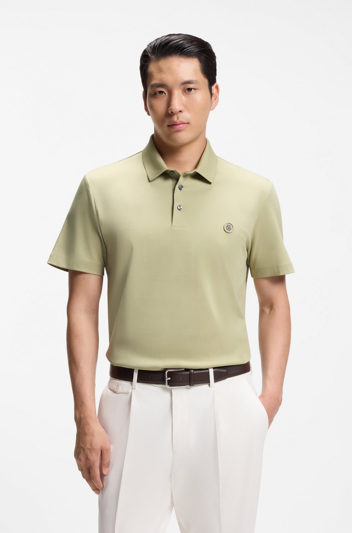 Polo shirt in mercerised cotton with Double B monogram, Light Green