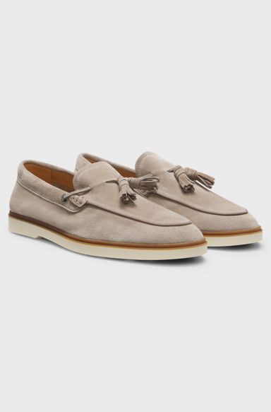 Suede loafers with tassel trim, Khaki