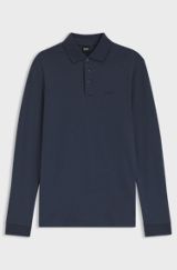 Long-sleeved polo shirt in interlock cotton with logo, Dark Blue