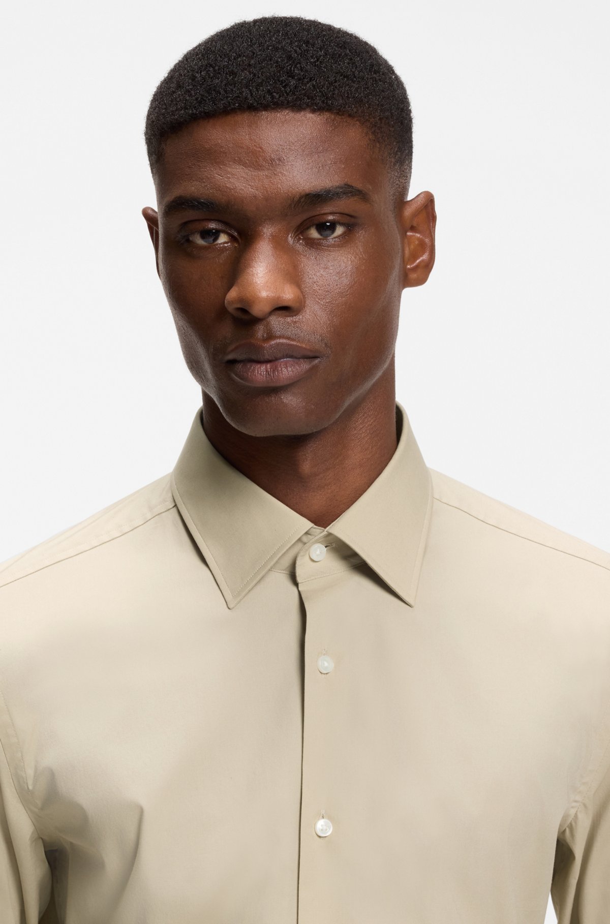 Slim-fit stretch-cotton shirt, Light Beige