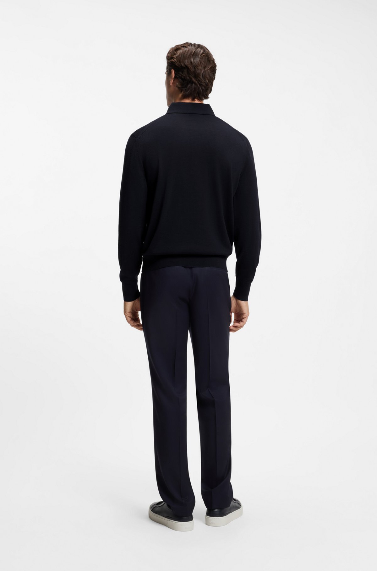 Merino-wool polo sweater, Dark Blue