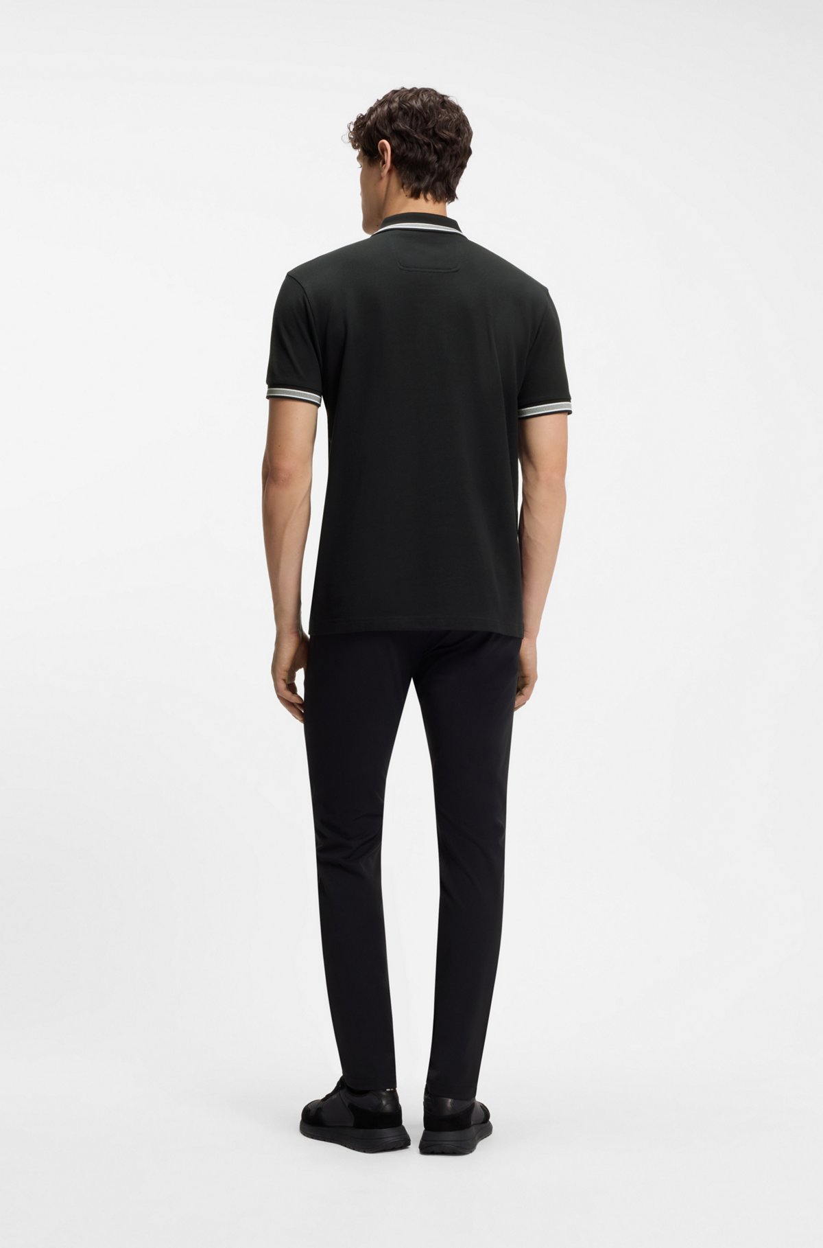 Cotton piqué polo shirt with logo details, Dark Blue