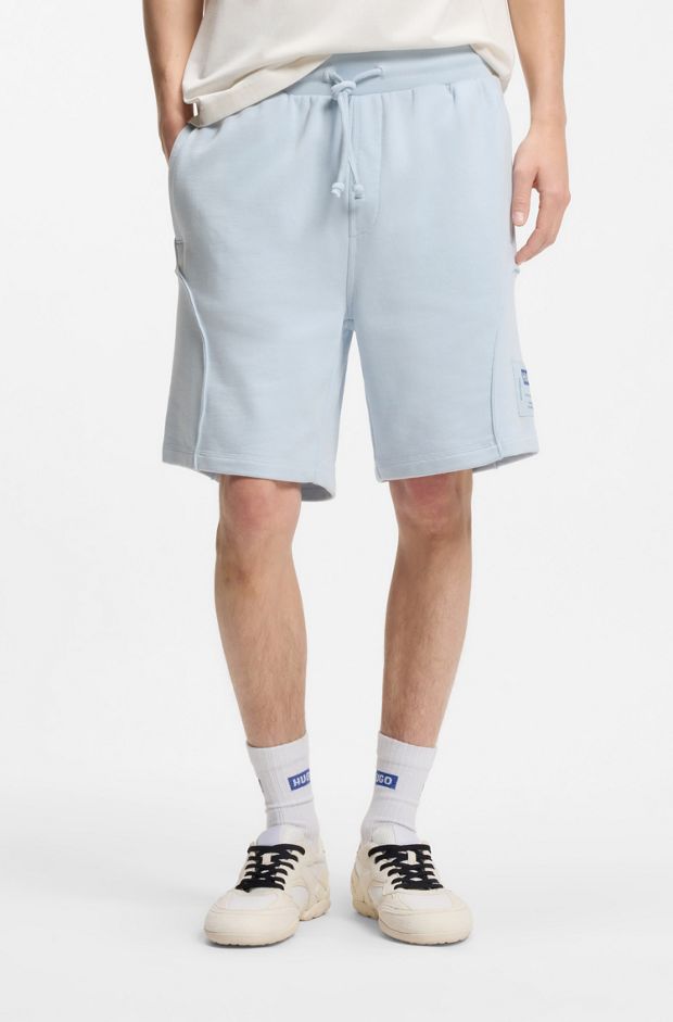 Cotton-blend shorts with logo label, Light Blue
