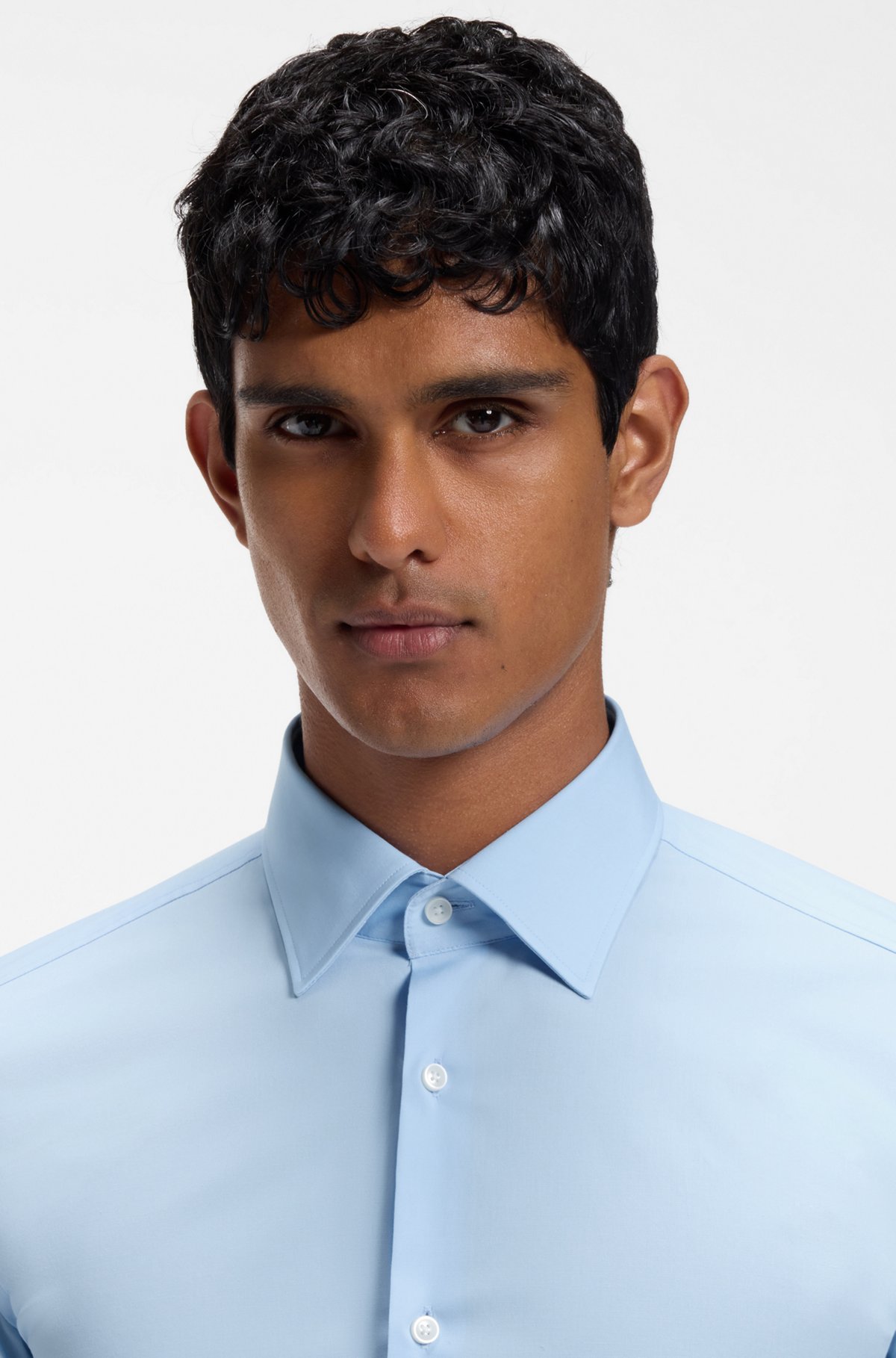 Slim-fit stretch-cotton shirt, Light Blue