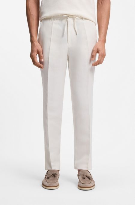 Tapered-fit trousers with drawcord waist, White
