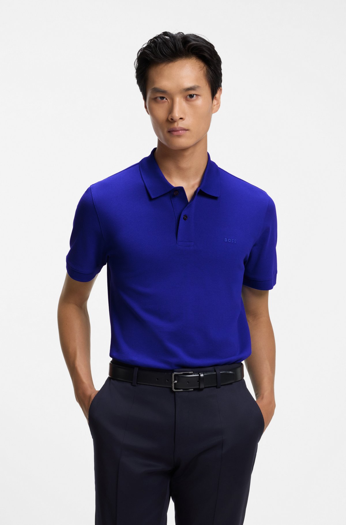 Versatile polo shirt in soft cotton, Blue