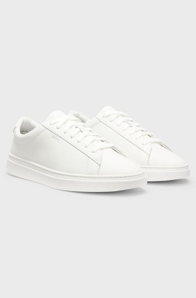 Cupsole trainers in leather with signature-stripe stitching, White
