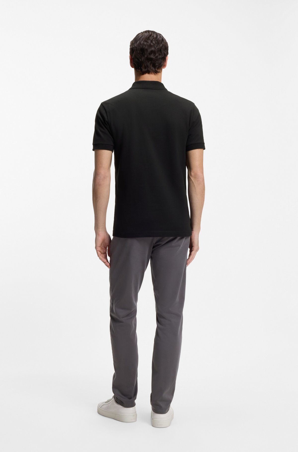 Stretch-cotton slim-fit polo shirt with logo patch, Black