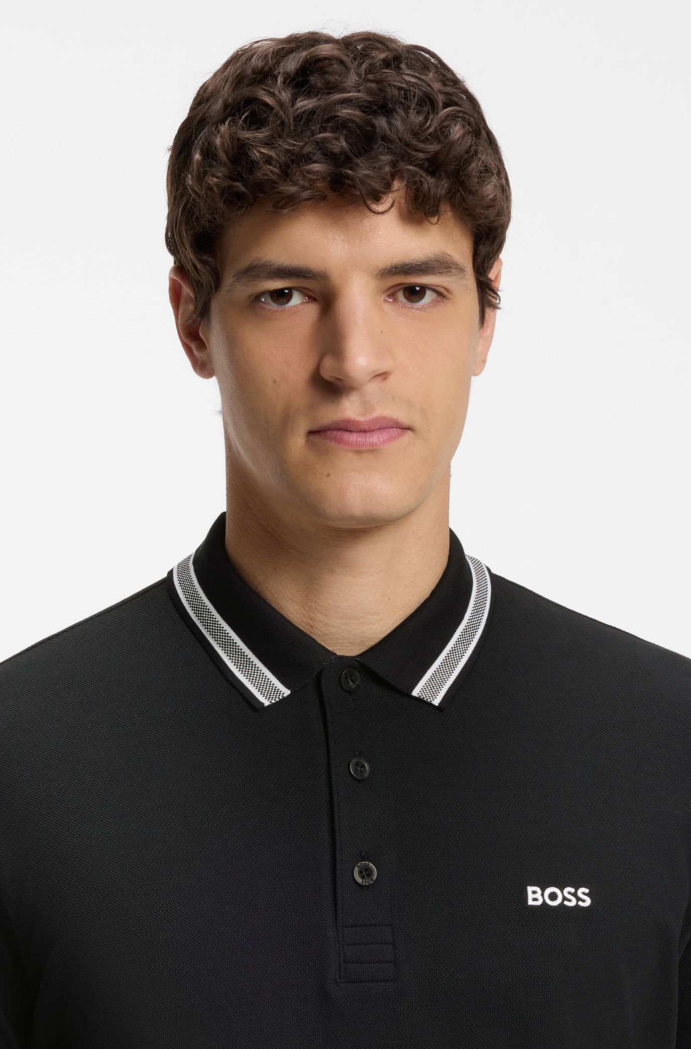 Cotton piqué polo shirt with logo details, Dark Blue