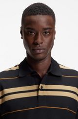 Regular-fit polo in cotton piqué with engineered stripes, Blue / Beige