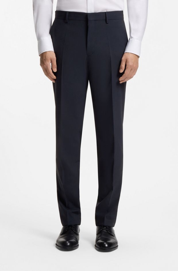 Regular-fit trousers in stretch wool, Dark Blue