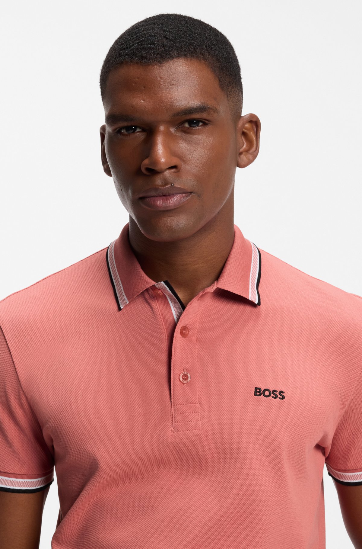 Cotton piqué polo shirt with logo details, Coral