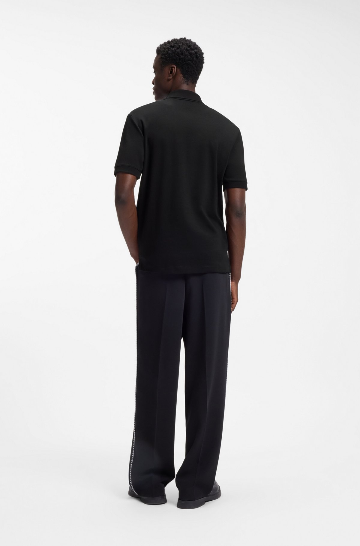 Cotton piqué polo shirt with zip neckline, Black