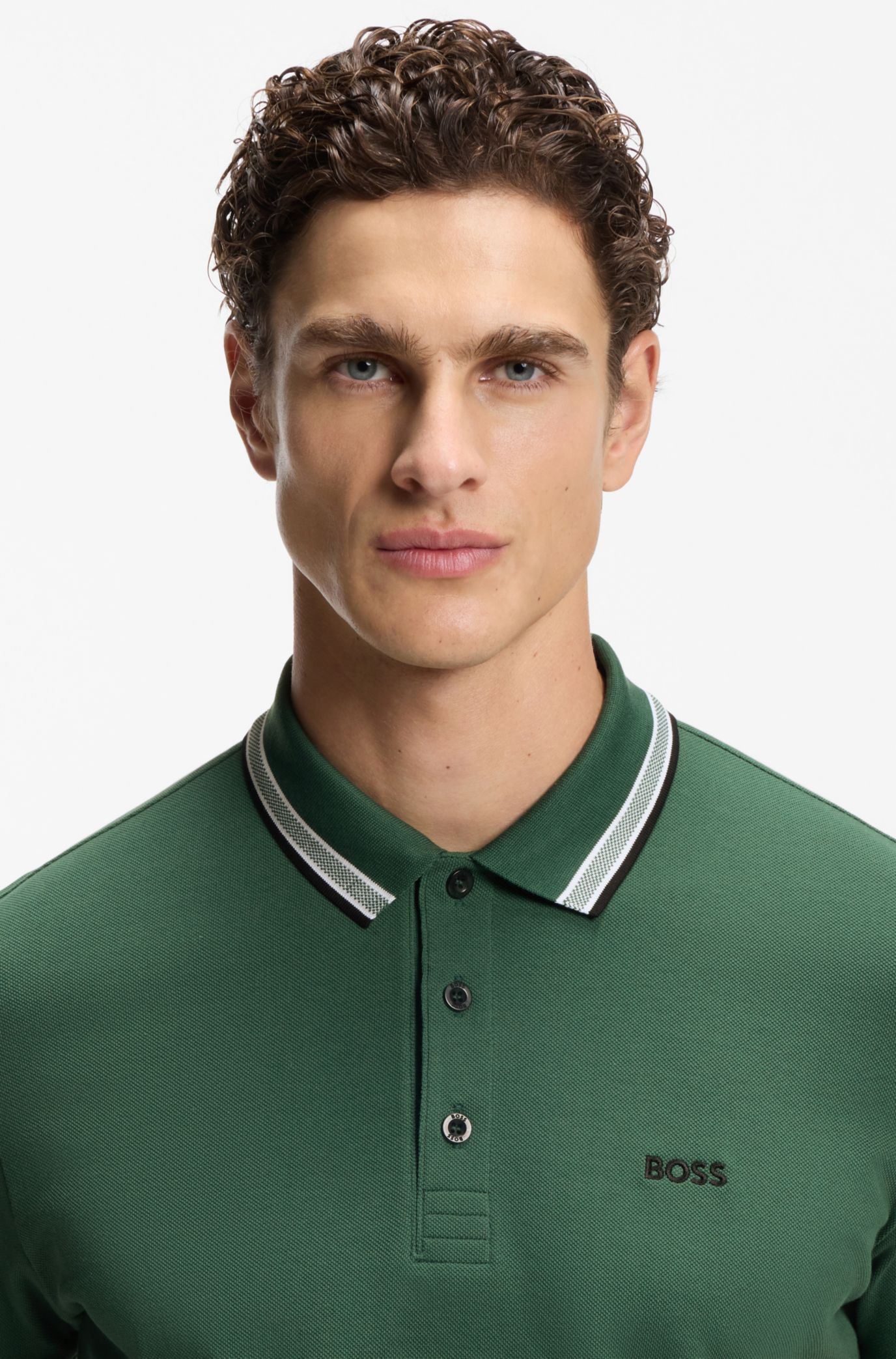Cotton piqué polo shirt with logo details, Dark Green