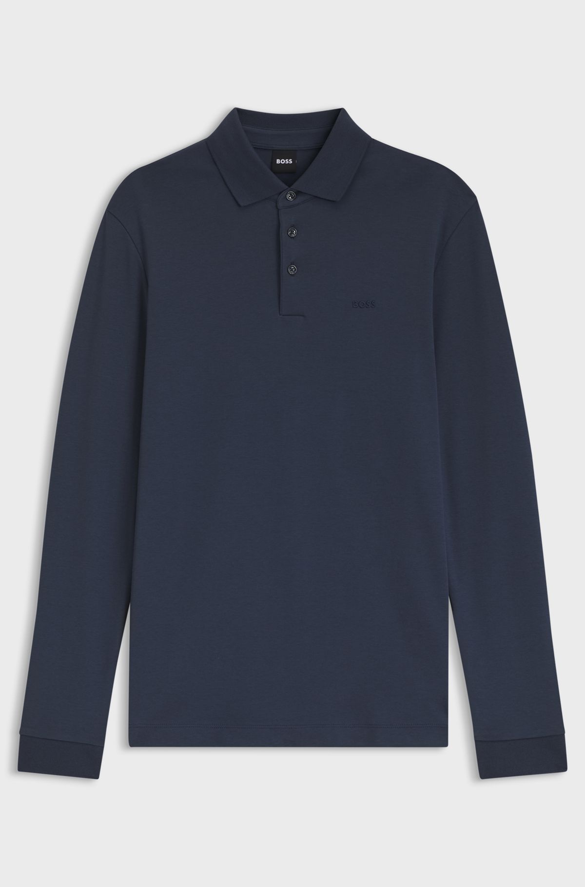 Long-sleeved polo shirt in interlock cotton with logo, Dark Blue