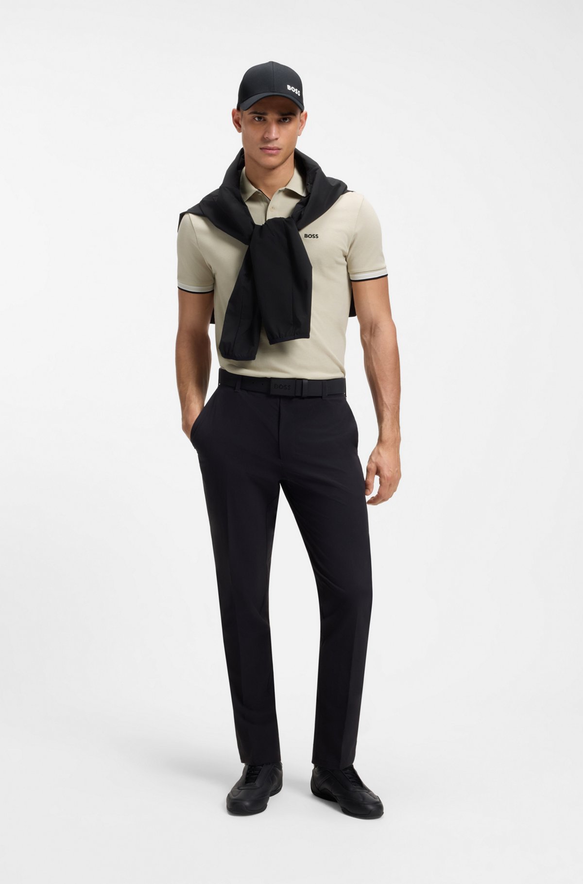 Cotton piqué polo shirt with logo details, Light Beige