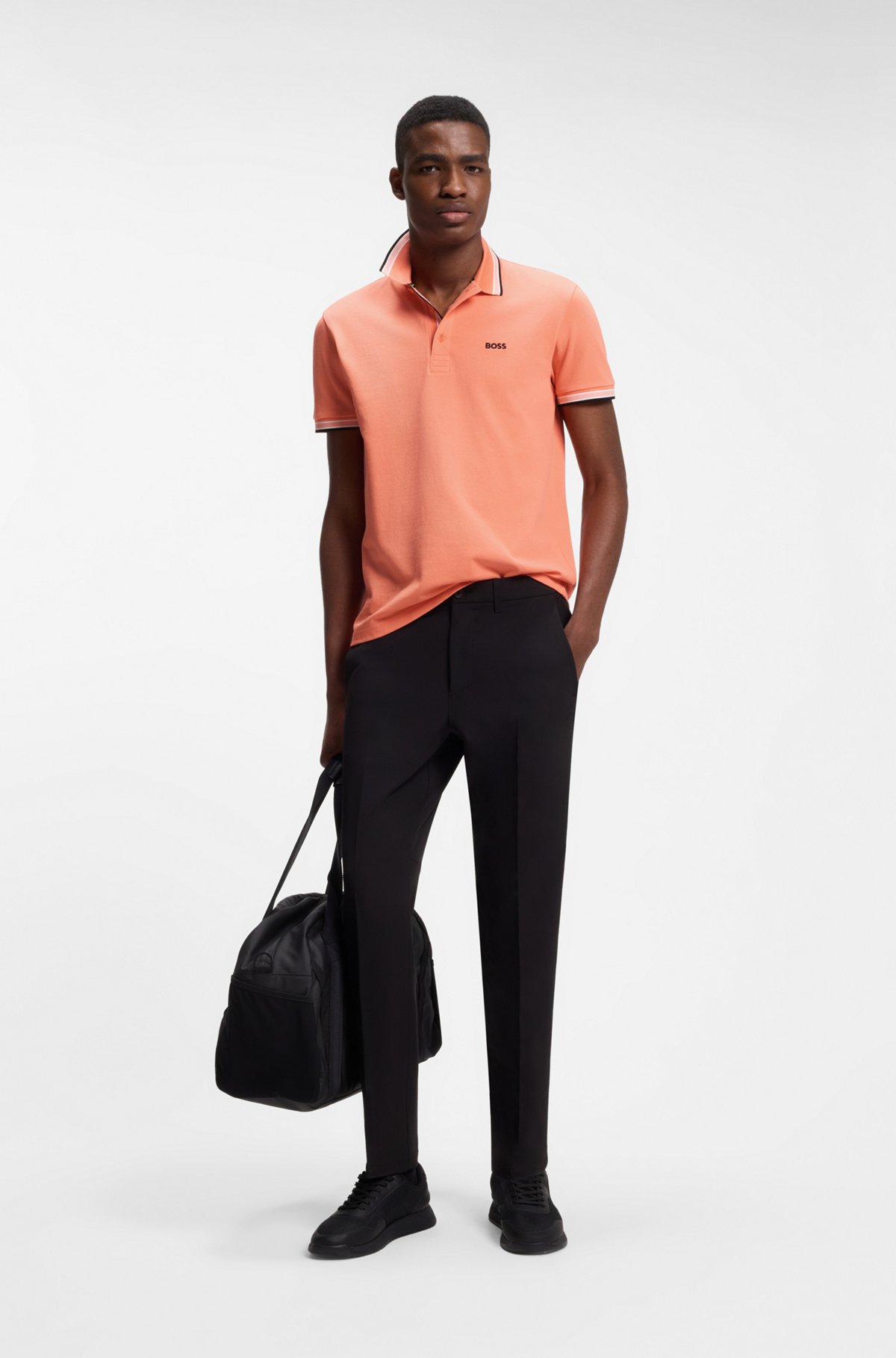 Cotton piqué polo shirt with logo details, Orange