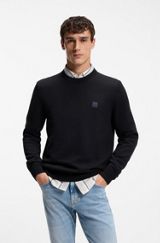 Cotton-blend sweater with logo patch, Dark Blue