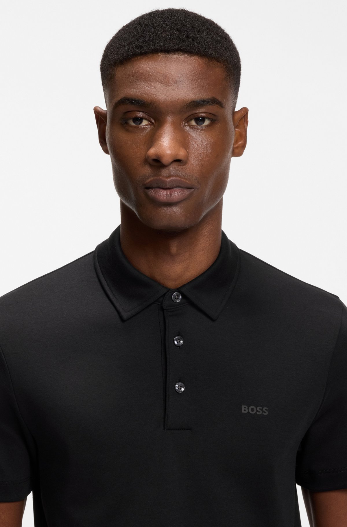 Slim-fit polo shirt in interlock cotton, Black