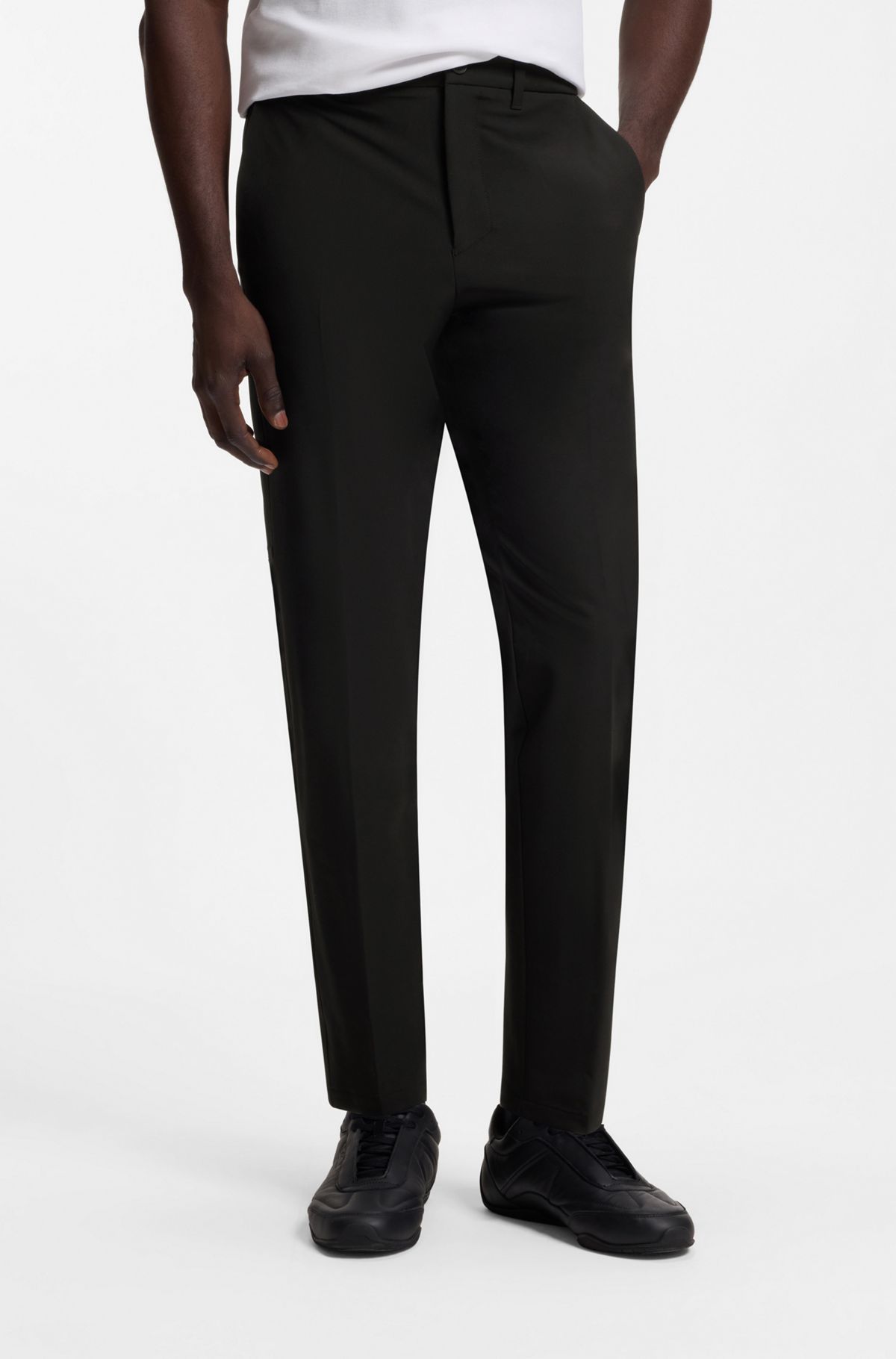 Regular-fit trousers in water-repellent stretch fabric, Black