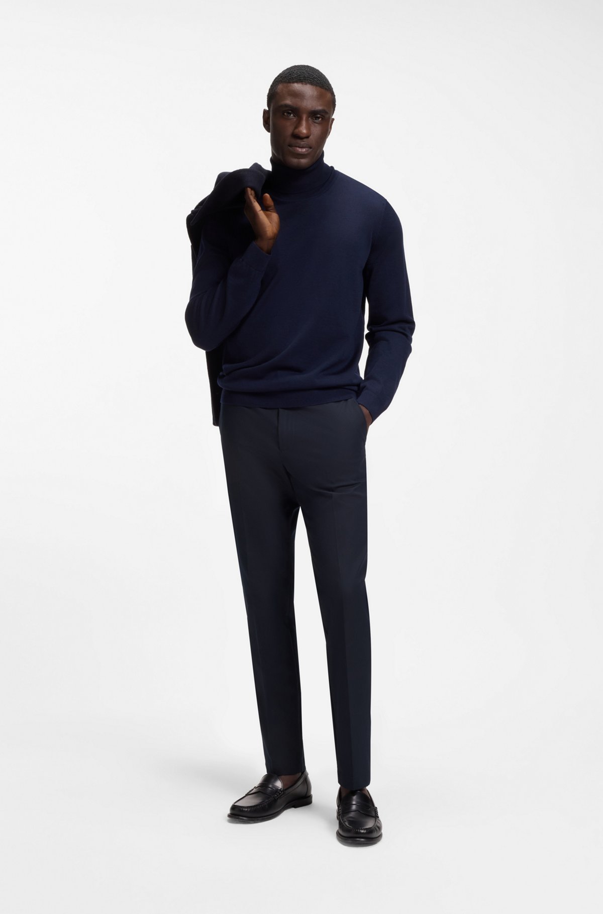 Slim-fit trousers in four-way stretch fabric, Dark Blue