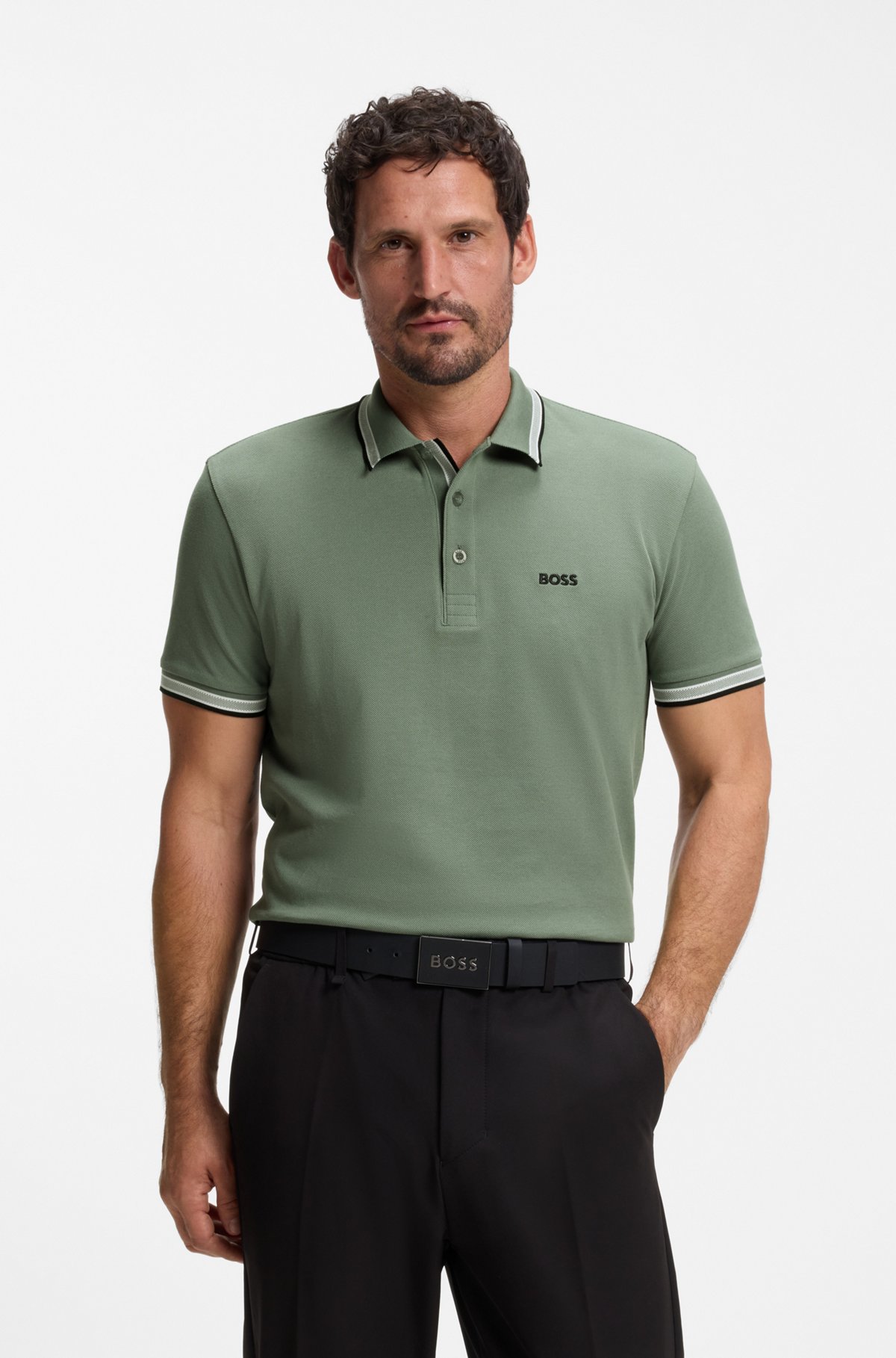 Cotton piqué polo shirt with logo details, Green