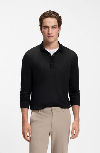 Merino-wool polo sweater, Black