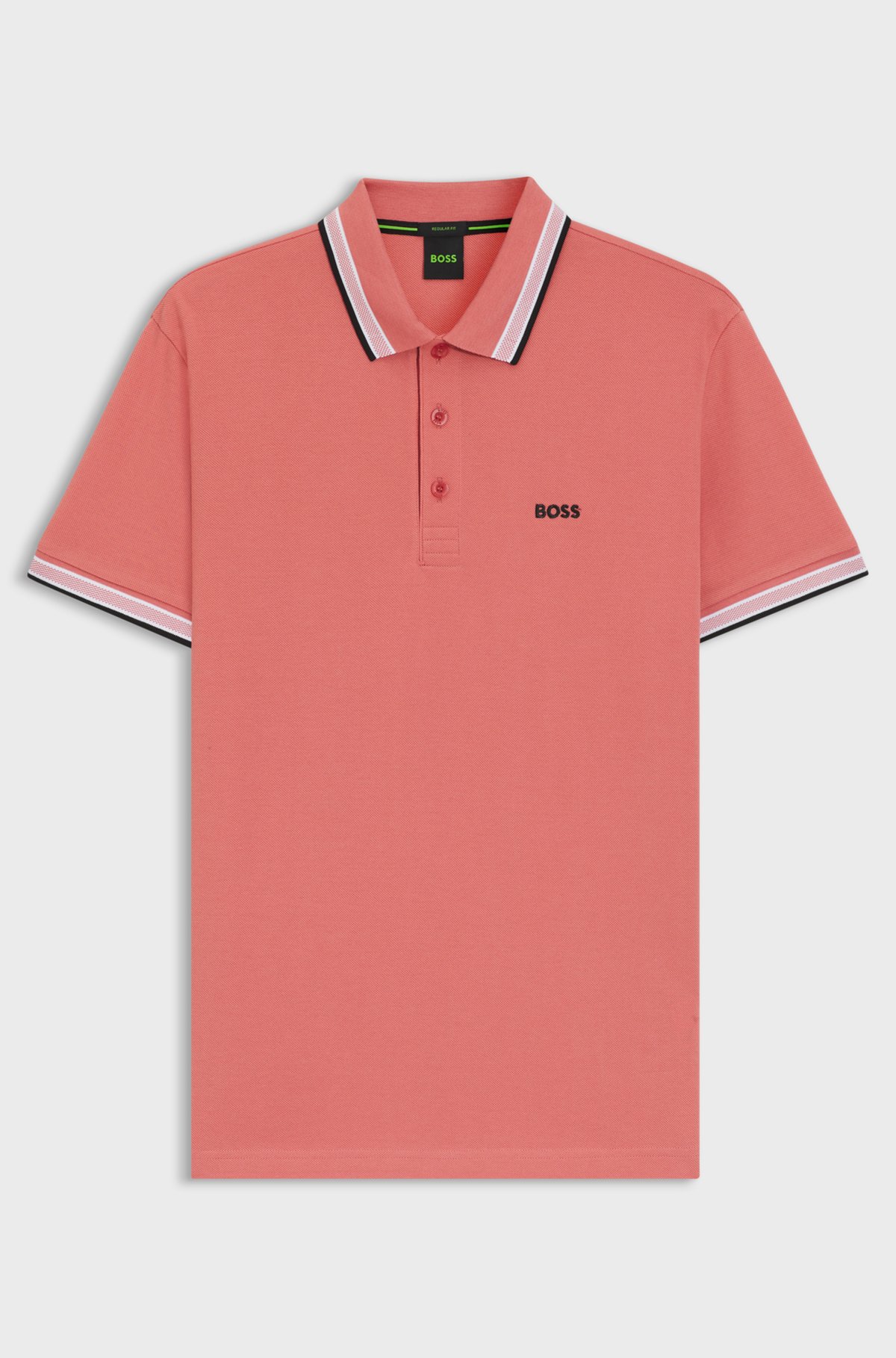 Cotton piqué polo shirt with logo details, Coral