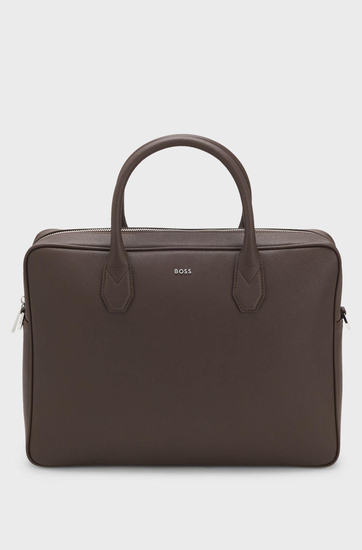 Grained document case with logo lettering, Dark Brown