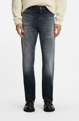 Regular-fit jeans in dark-blue super-stretch denim, Dark Blue