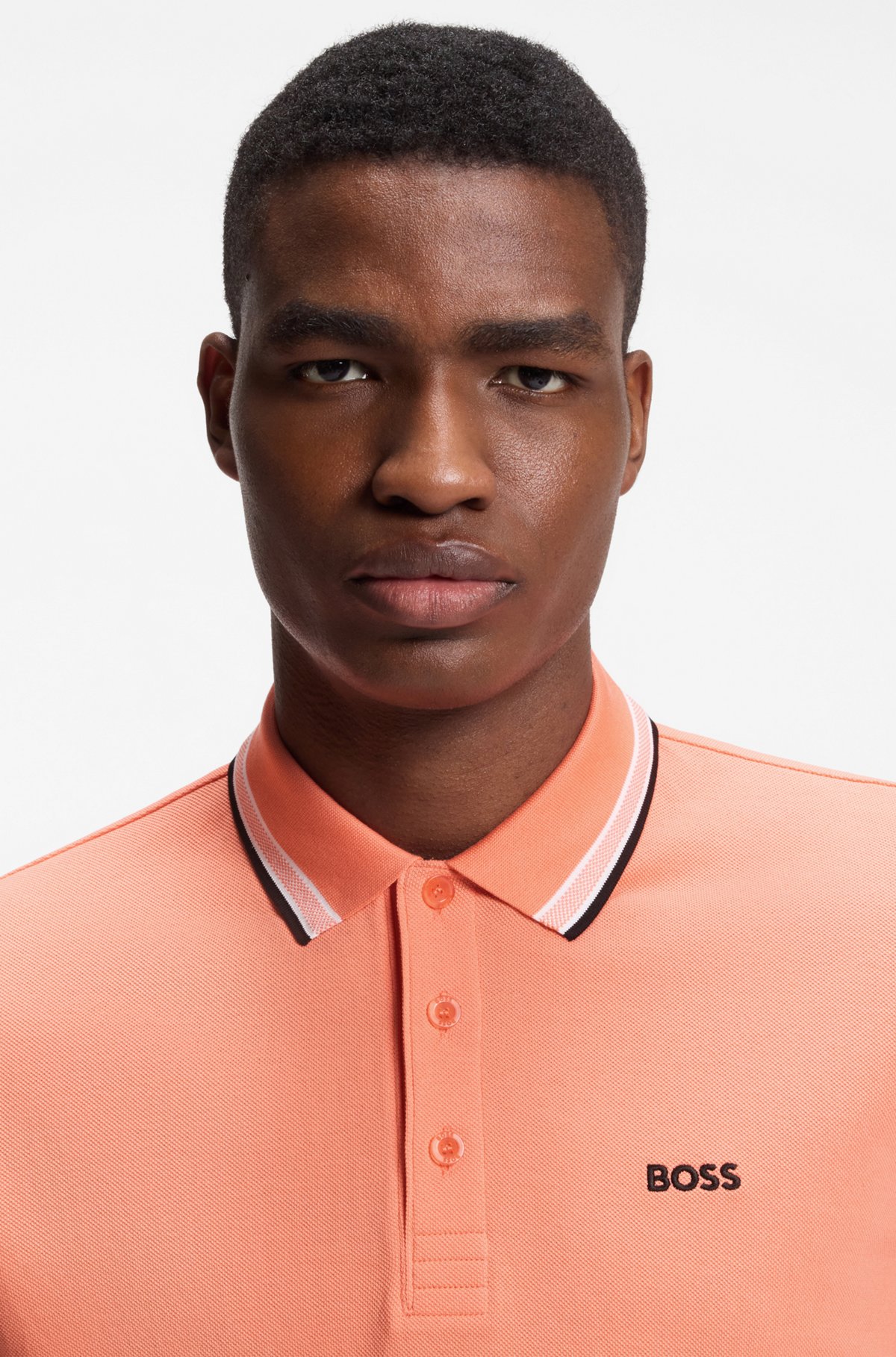 Cotton piqué polo shirt with logo details, Orange