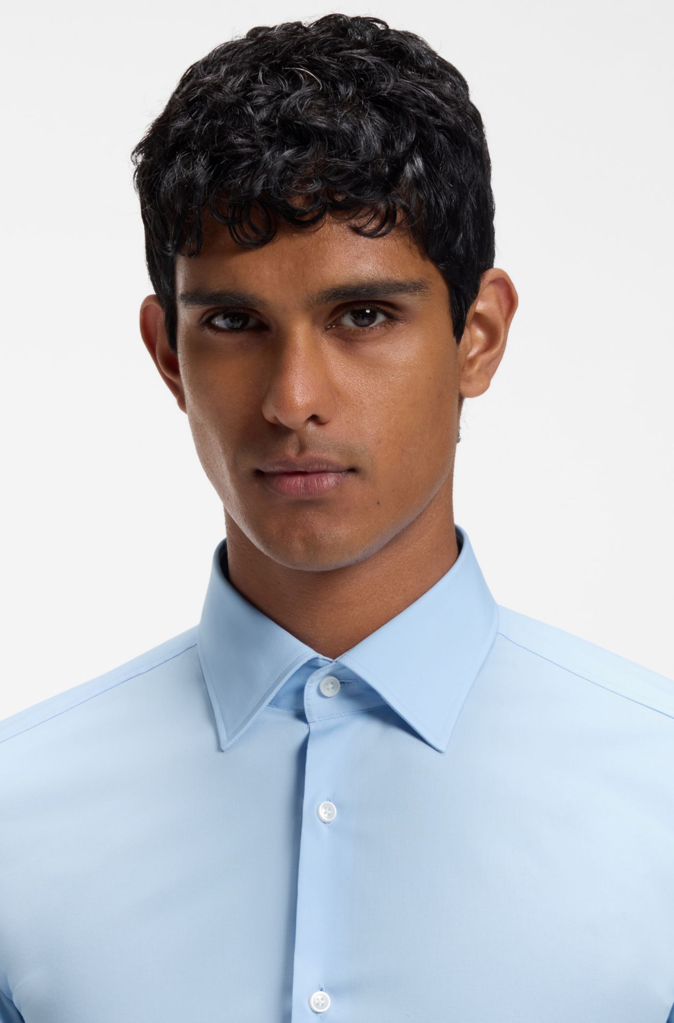 Slim-fit stretch-cotton shirt, Light Blue