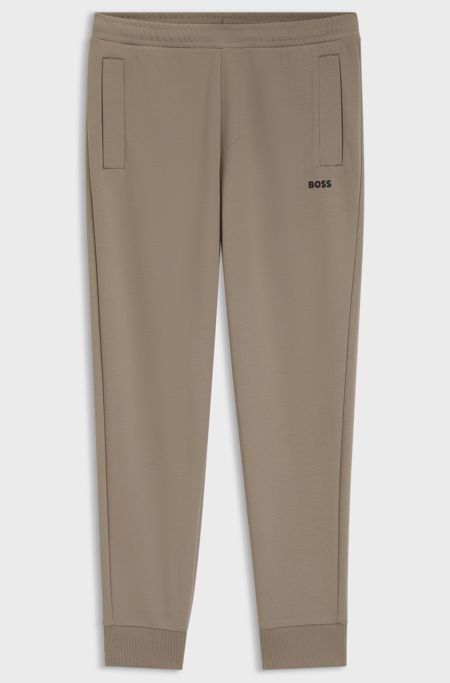 Cotton-blend tracksuit bottoms with embroidered logo, Light Brown