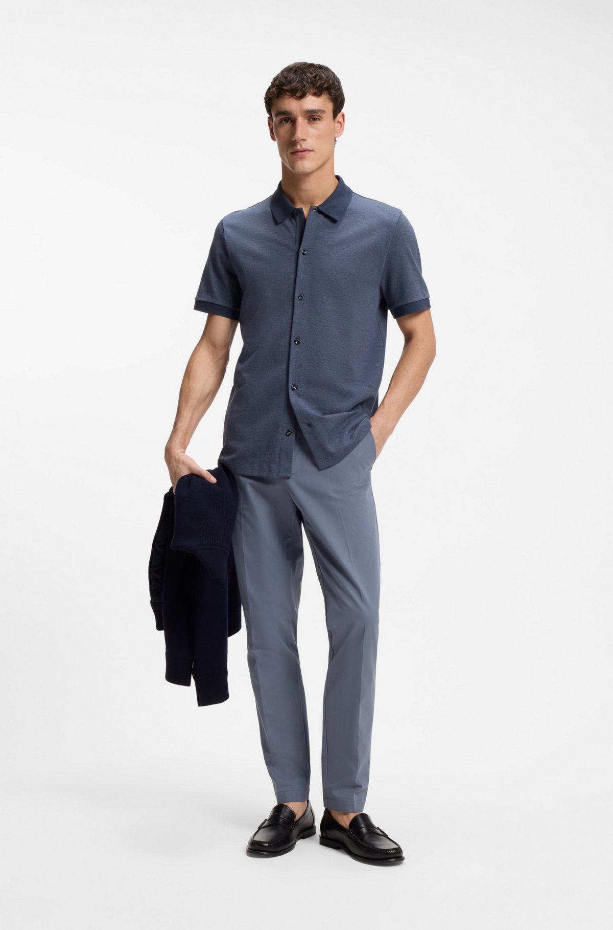 Slim-fit trousers in four-way stretch fabric, Blue