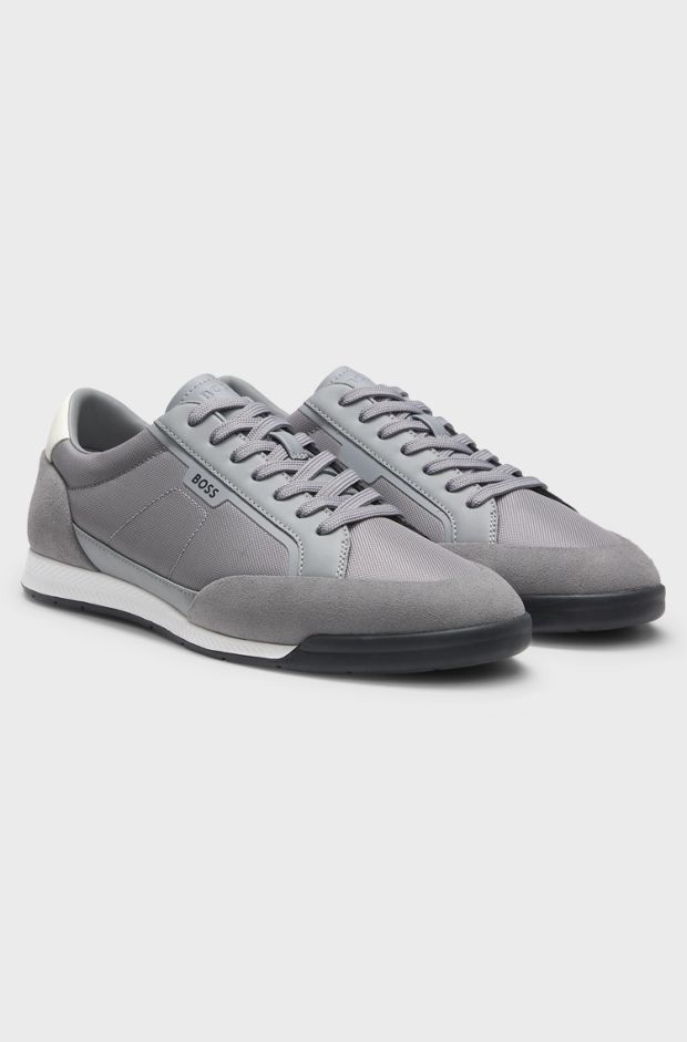 Suede-trim trainers with ribbed sole, Grey