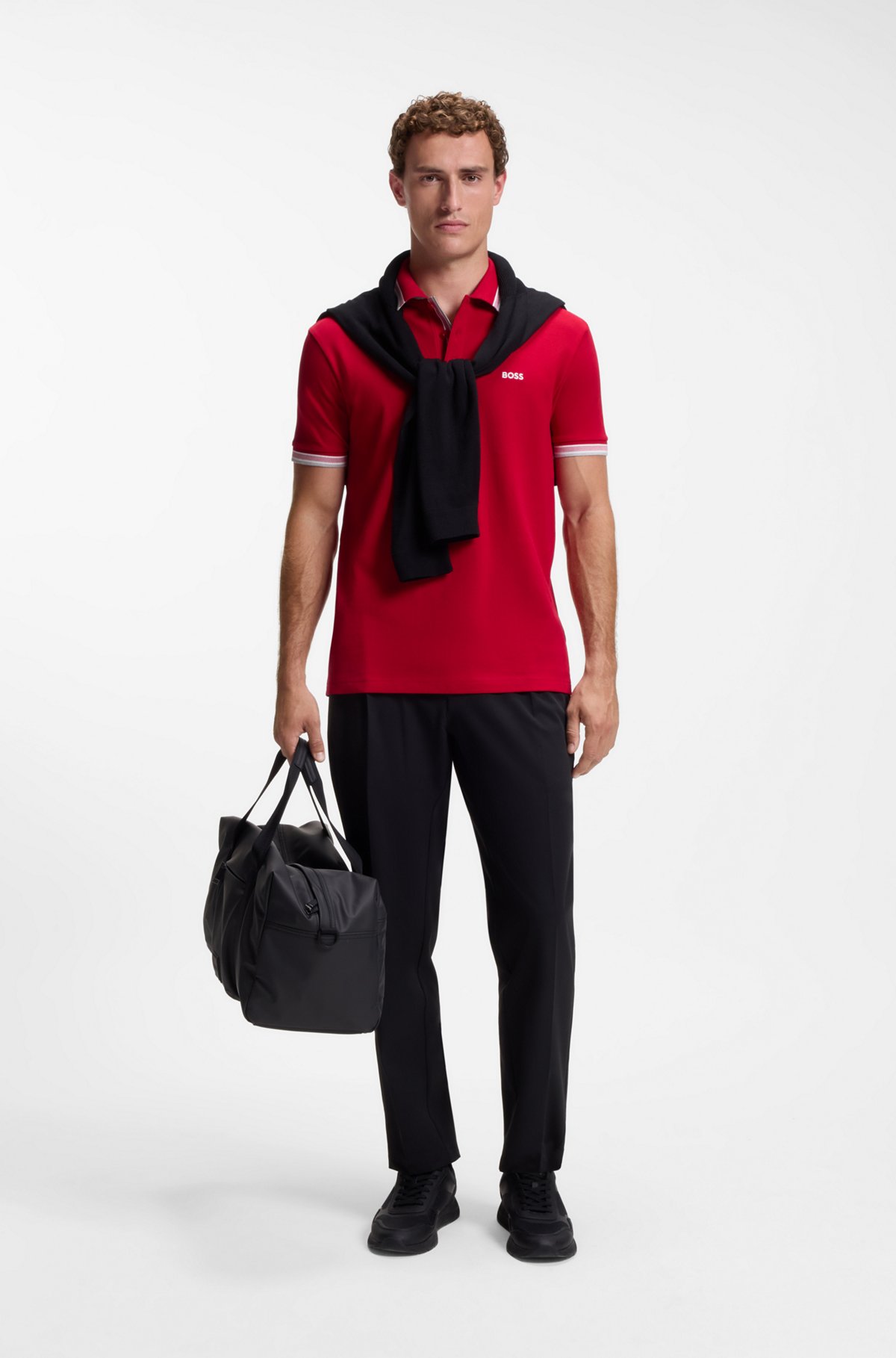 Cotton piqué polo shirt with logo details, Red