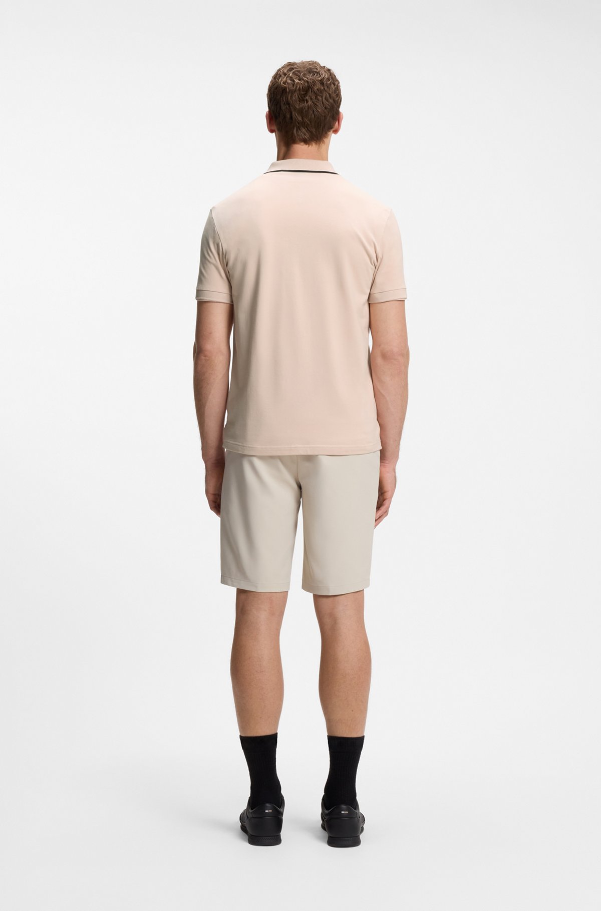 Active Slim-fit polo shirt in moisture-wicking stretch cotton, Light Pink