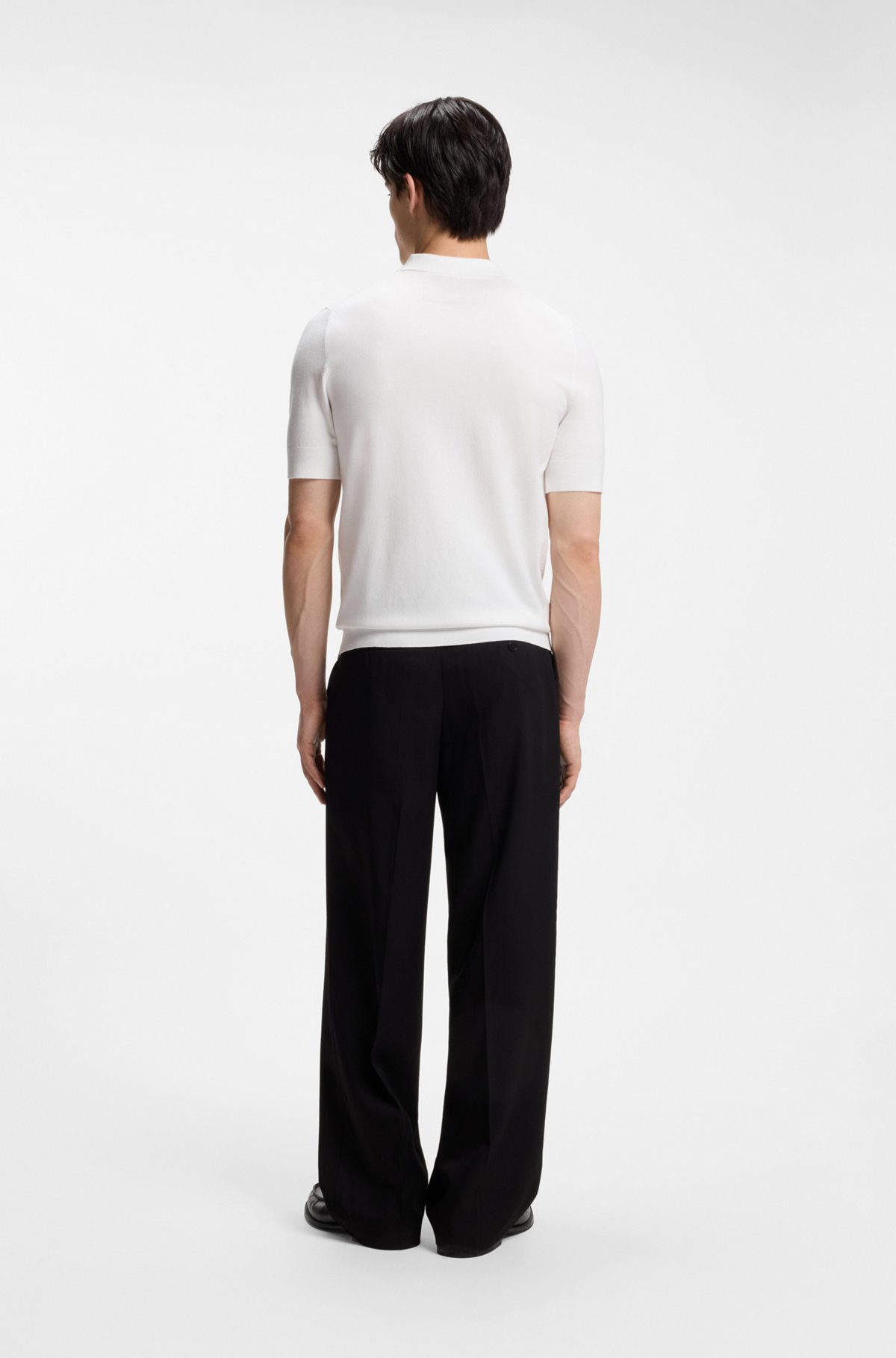 Knit polo with covered placket, Natural