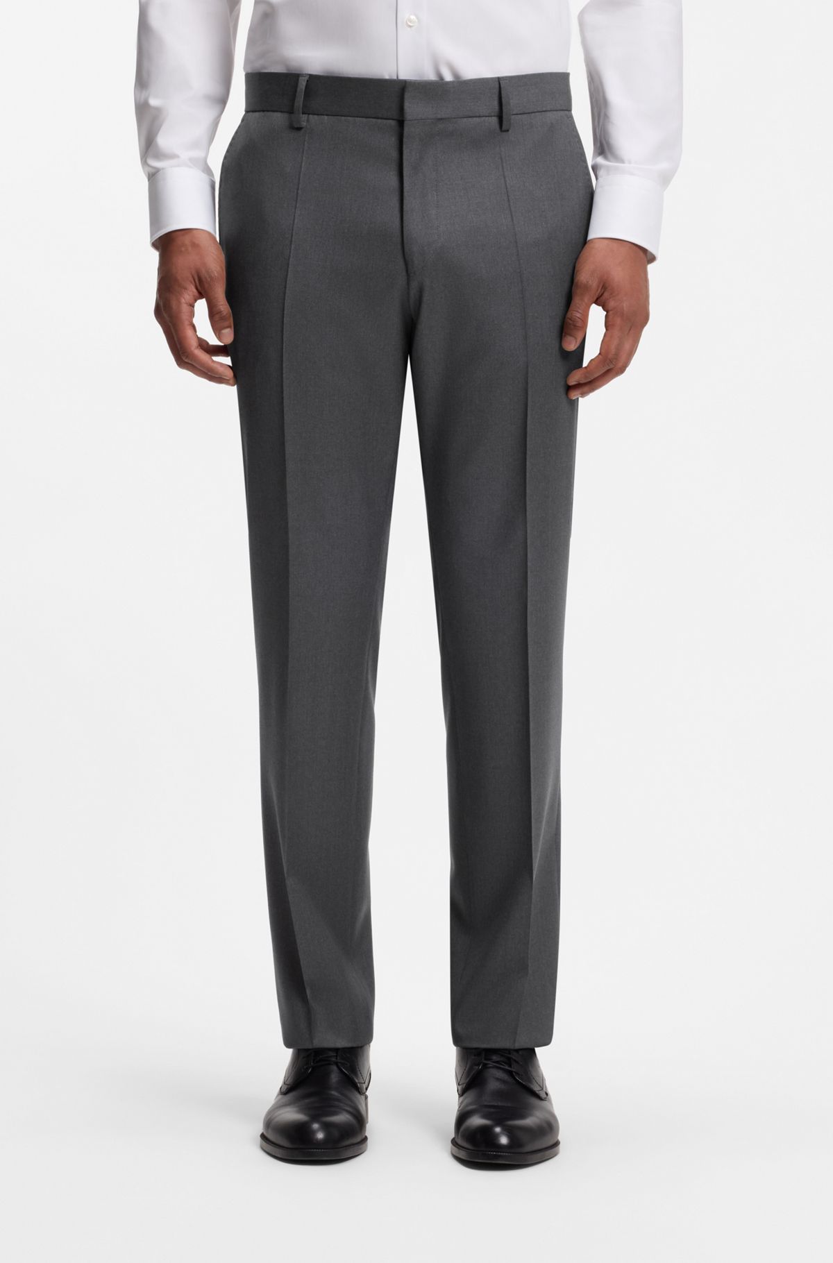 BOSS ONE Slim-fit trousers in virgin-wool serge, Dark Grey