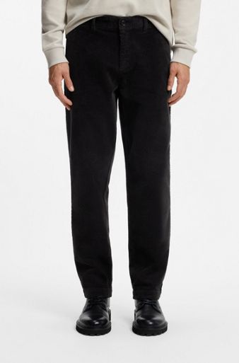 Tapered-fit chinos in stretch-cotton corduroy, Dark Brown