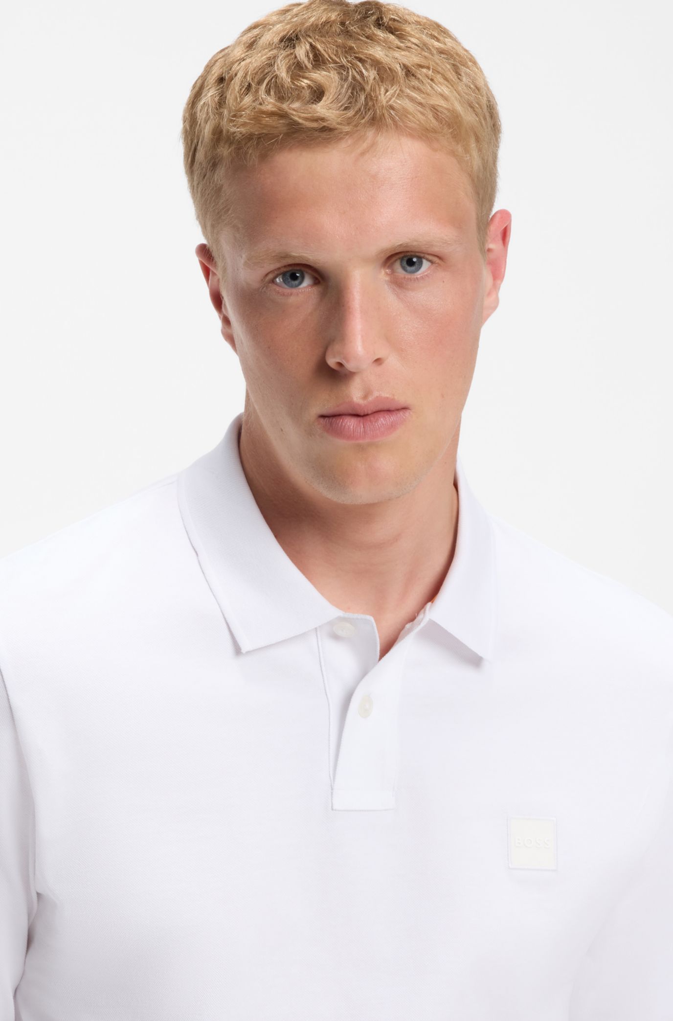 Slim-fit polo shirt in stretch-cotton piqué, White