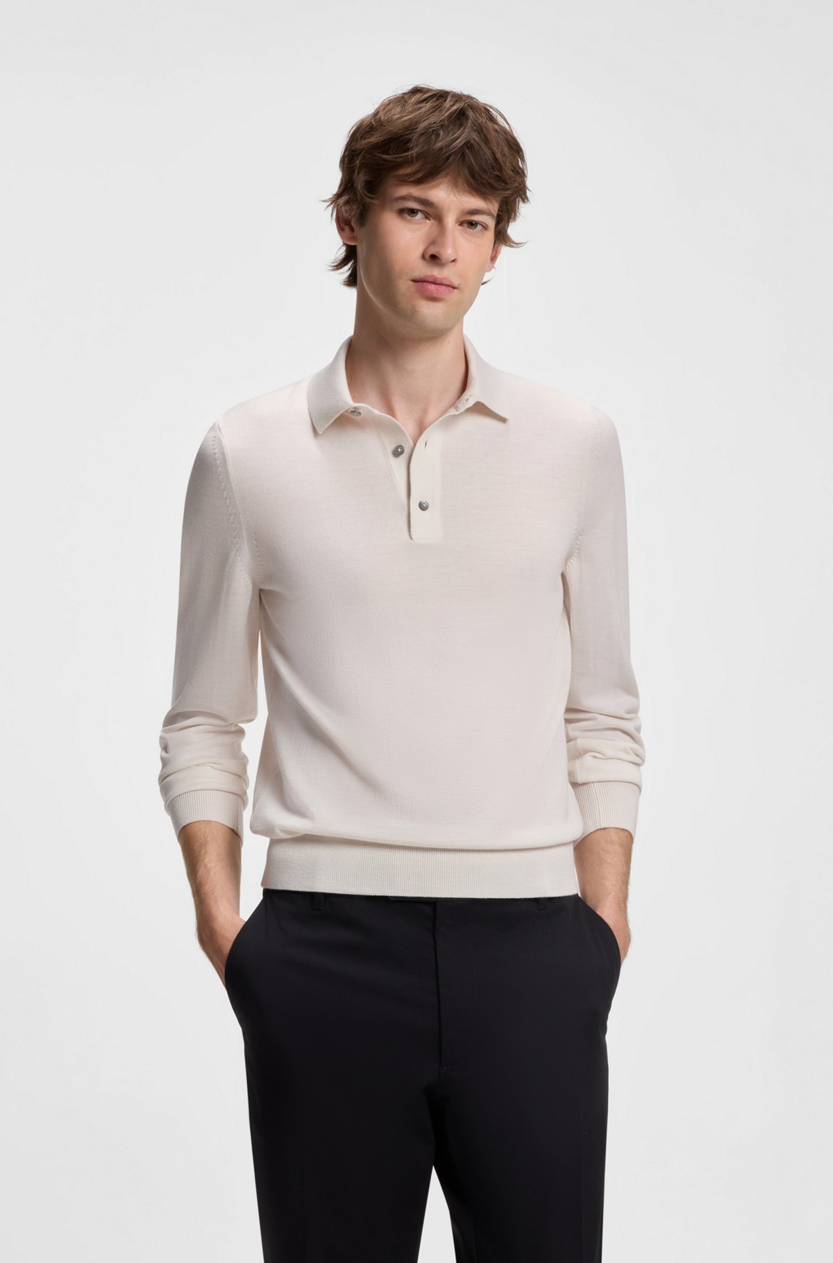 Merino-wool polo sweater, Natural