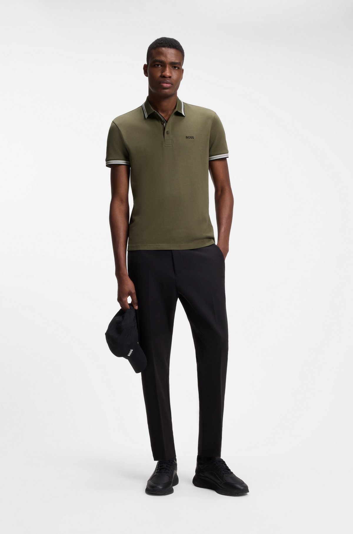 Cotton piqué polo shirt with logo details, Olive
