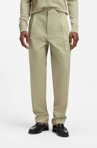 Relaxed-fit trousers in cotton twill, Beige