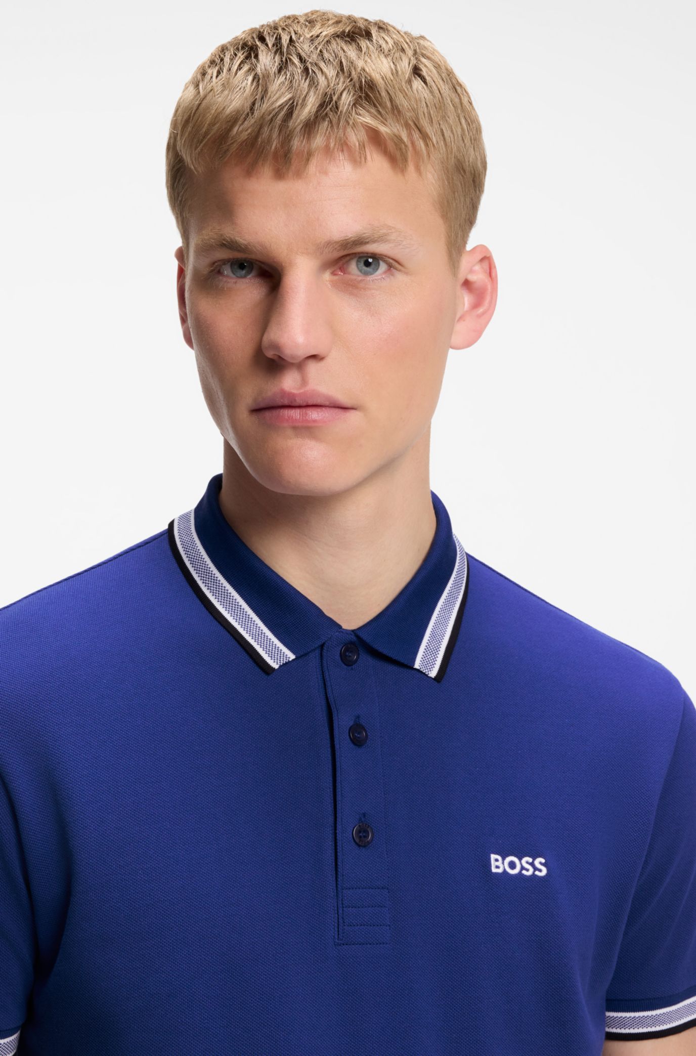 Cotton piqué polo shirt with logo details, Blue