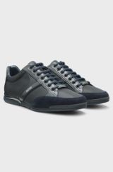 Mixed-material trainers with suede and faux leather, Dark Blue